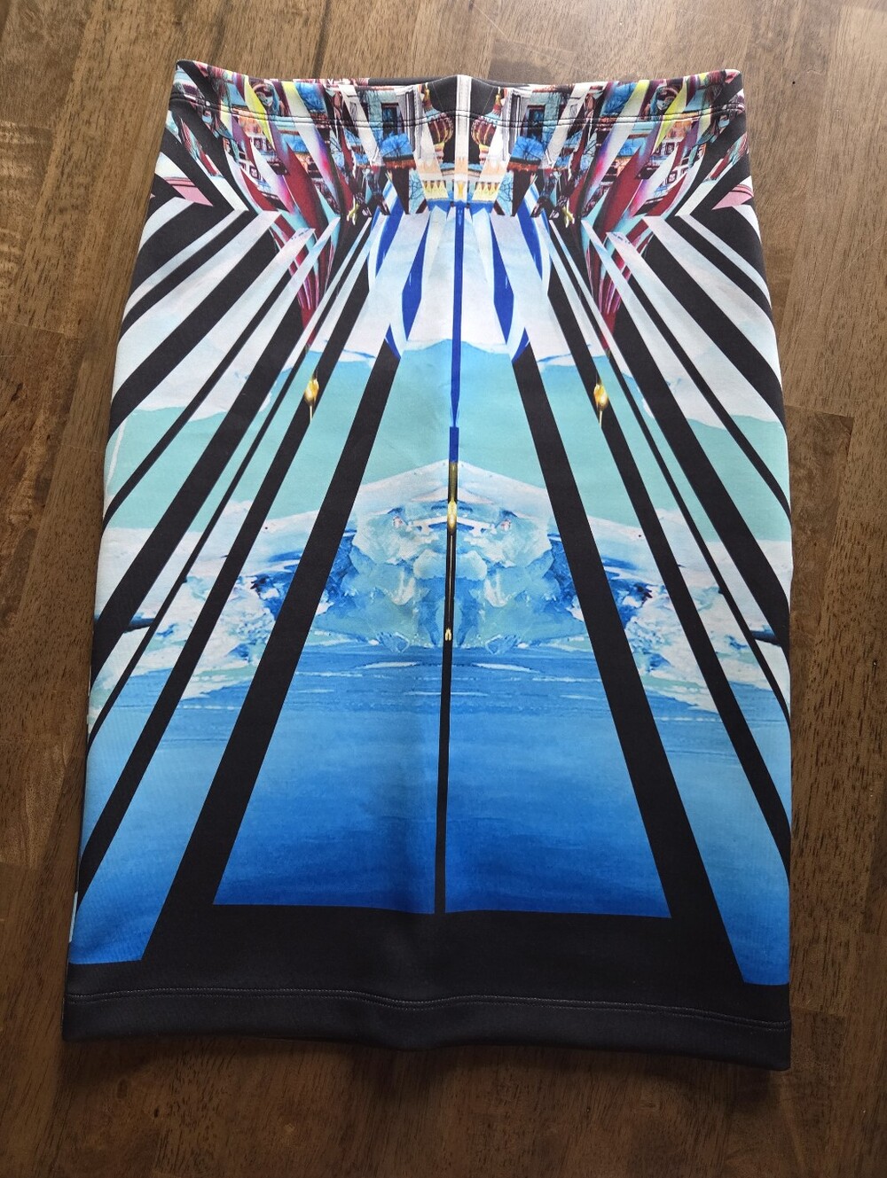 Clover Canyon Bold Abstract Blue Geo-Print Pencil Skirt